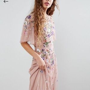 ASOS flutter sleeve flower gown blush